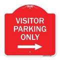 Signmission Reserved Parking Visitor Parking W/ Right Arrow, Red & White Aluminum Sign, 18" x 18", RW-1818-23020 A-DES-RW-1818-23020